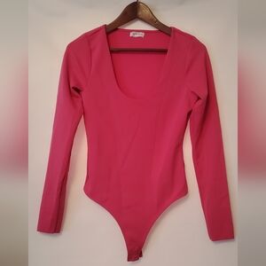 Good American Hot Pink Long Sleeve Bodysuit